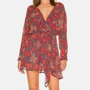 Free People Teegan Mini Dress SZ M Peach Combo Floral Southwestern Boho Country